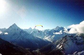 Terry Stubbs paragliding off Labuche